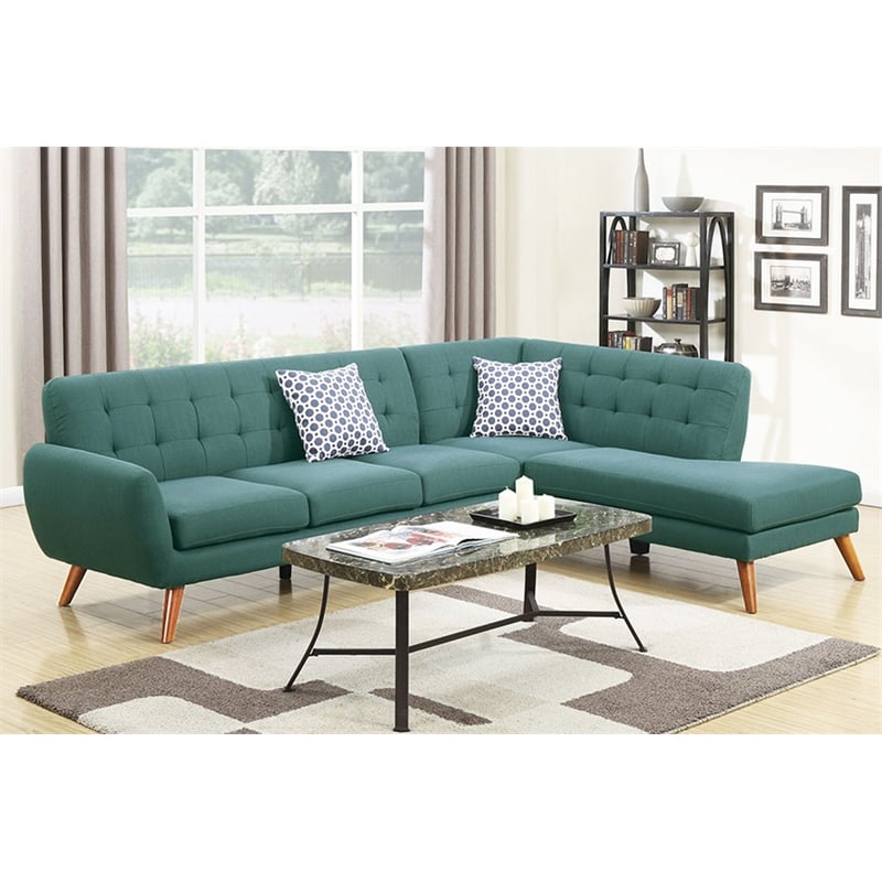 Poundex Furniture 2 Piece Fabric Sectional Sofa Set in Laguna Blue Color