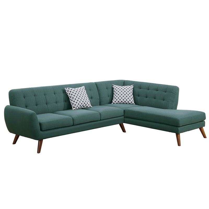 Poundex Furniture 2 Piece Fabric Sectional Sofa Set in Laguna Blue Color