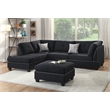 Poundex 3 Piece Fabric Sectional Sofa Set with Ottoman in Black