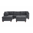 Poundex 3 Piece Fabric Sectional Sofa Set with Ottoman in Blue Gray