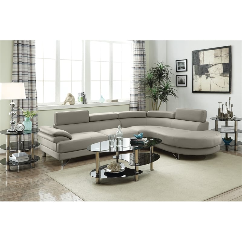 Poundex Furniture 2 Piece Faux Leather Sectional in Light Gray