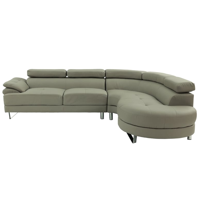 Poundex Furniture 2 Piece Faux Leather Sectional in Light Gray