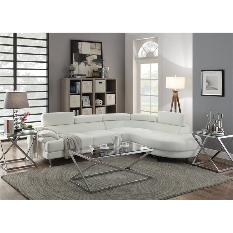 Poundex Furniture 2 Piece Faux Leather Sectional in White Color