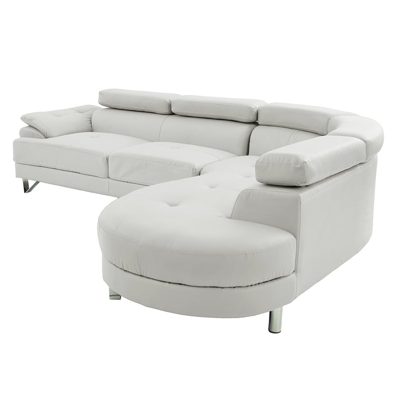 Poundex Furniture 2 Piece Faux Leather Sectional in White Color