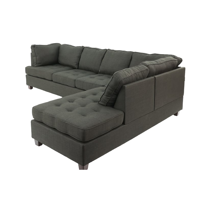 Poundex Furniture 2 Piece Fabric Sectional Sofa Set in Ash Black