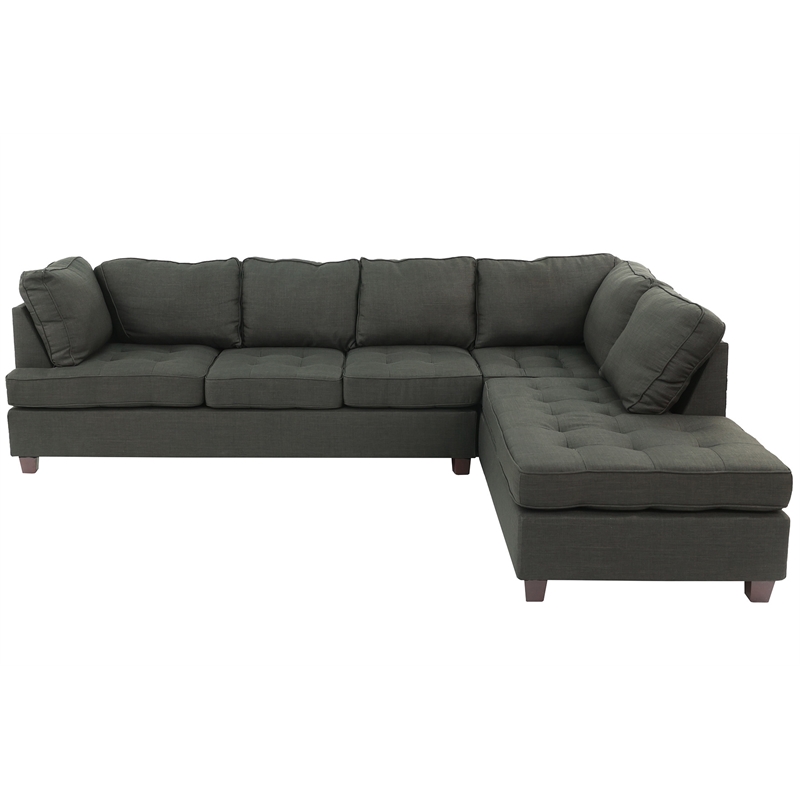 Poundex Furniture 2 Piece Fabric Sectional Sofa Set in Ash Black