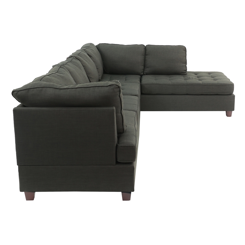 Poundex Furniture 2 Piece Fabric Sectional Sofa Set in Ash Black