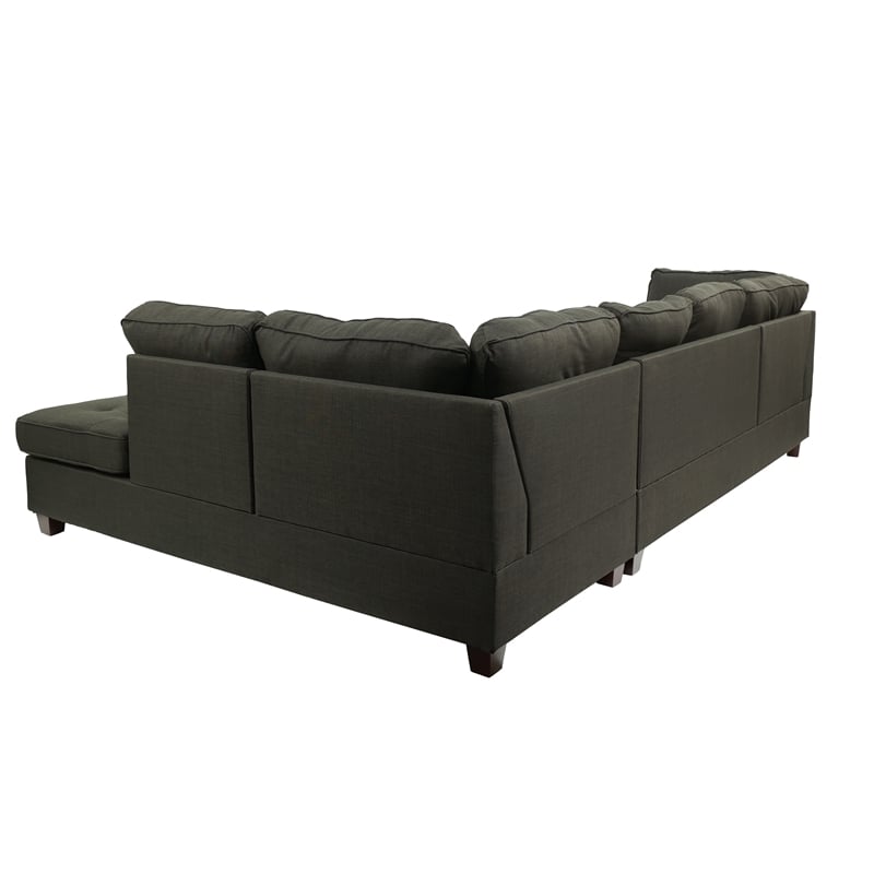 Poundex Furniture 2 Piece Fabric Sectional Sofa Set in Ash Black