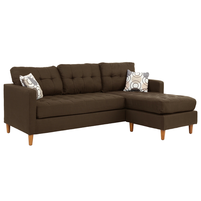 Poundex Furniture 2 Piece Fabric Sectional Sofa Set in Chocolate Finish