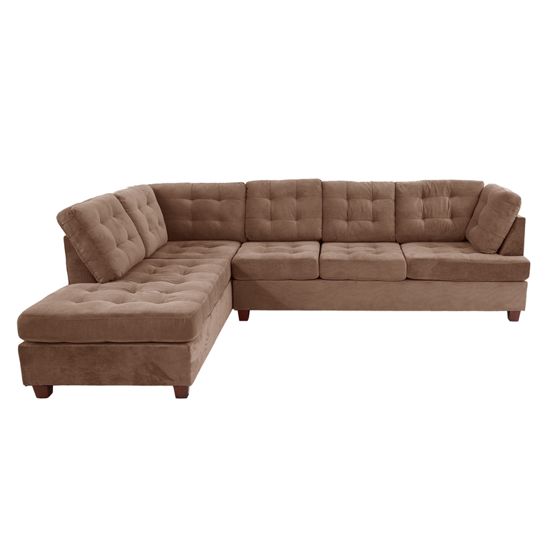 Poundex Furniture 2 Piece Fabric Suede Reversible Sectional Set in Truffle Brown