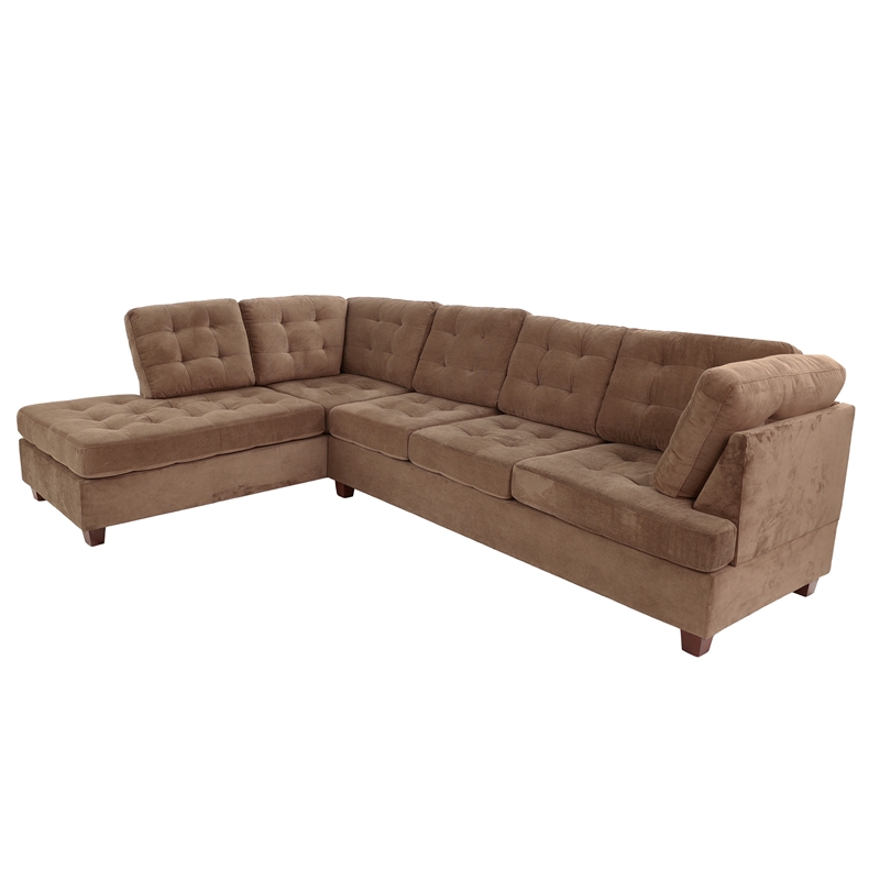 Poundex Furniture 2 Piece Fabric Suede Reversible Sectional Set in Truffle Brown