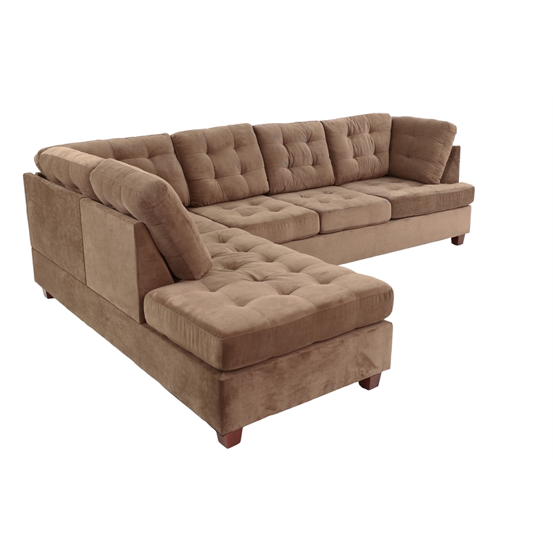 Poundex Furniture 2 Piece Fabric Suede Reversible Sectional Set in Truffle Brown