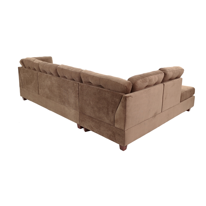 Poundex Furniture 2 Piece Fabric Suede Reversible Sectional Set in Truffle Brown