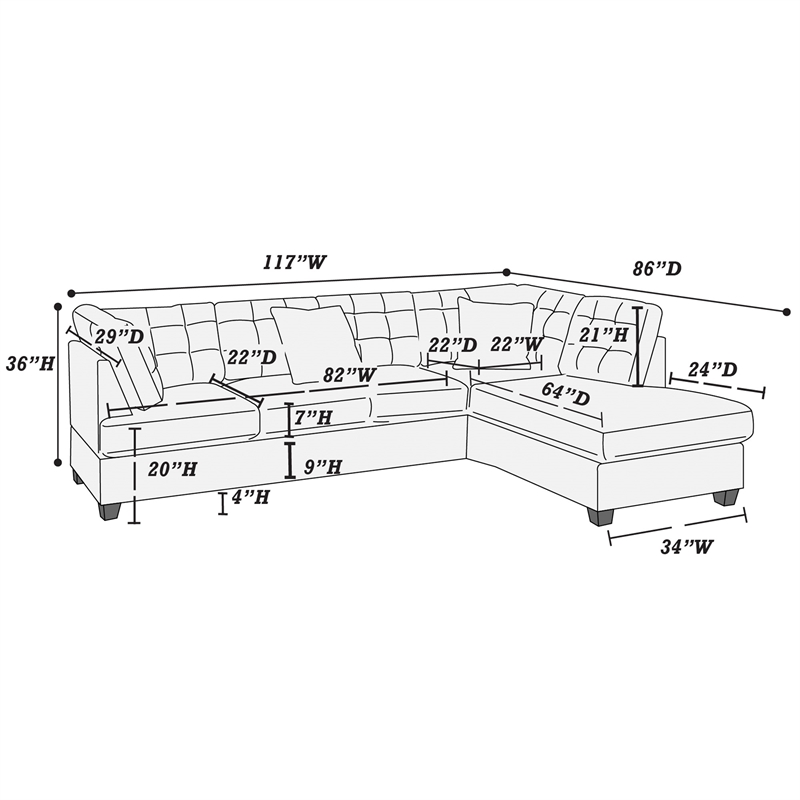 Poundex Furniture 2 Piece Fabric Suede Reversible Sectional Set in Truffle Brown