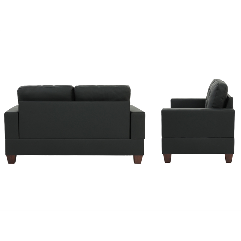 Poundex Furniture 2 Piece Faux Leather Sofa and Loveseat Set in Black Color