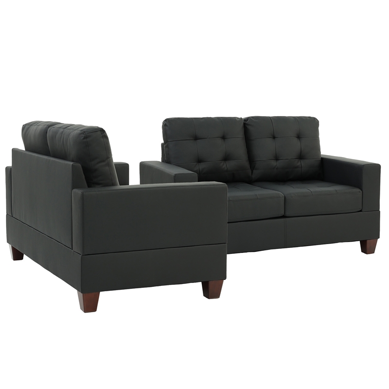 Poundex Furniture 2 Piece Faux Leather Sofa and Loveseat Set in Black Color