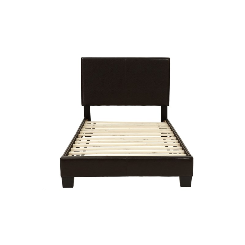 Poundex Furniture Twin Faux Leather Bed Frame with 12 Slats in Brown