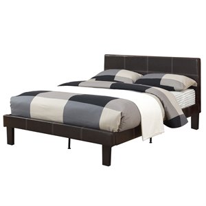 Poundex Furniture Twin Faux Leather Bed Frame with 12 Slats in Espresso