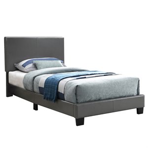poundex furniture twin faux leather bed frame with 12 slats in gray