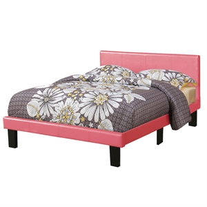 Poundex Furniture Twin Faux Leather Bed Frame with 12 Slats in Pink