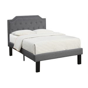 Poundex Twin Fabric Upholstered Bed Frame with 12 Slats in Light Gray