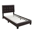 Poundex Furniture Twin Faux Leather Bed Frame with Slats in Brown