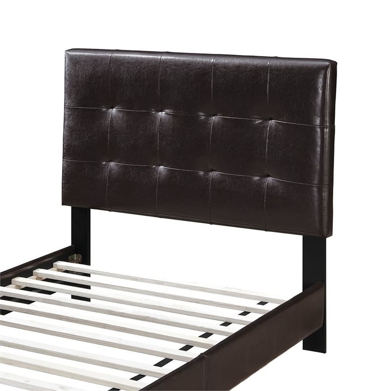 Poundex Furniture Twin Faux Leather Bed Frame with Slats in Brown