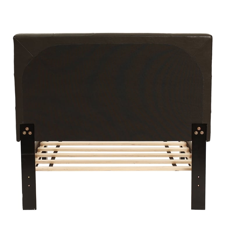 Poundex Furniture Twin Faux Leather Bed Frame with Slats in Brown