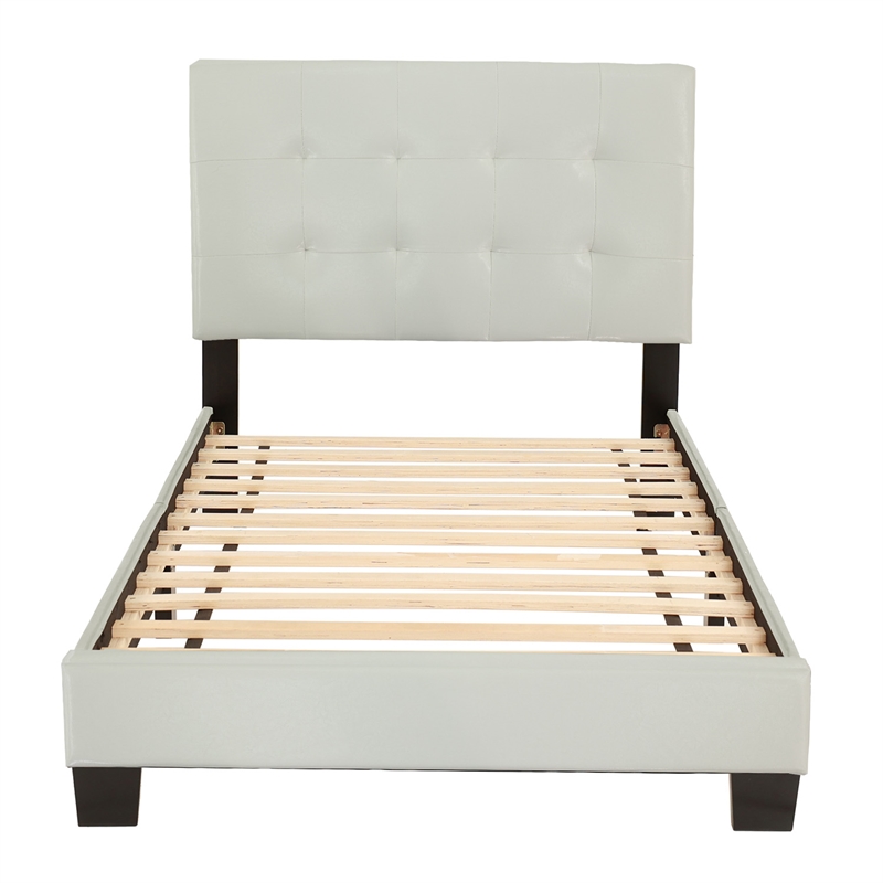 Poundex Furniture Twin Faux Leather Bed Frame with Slats in White