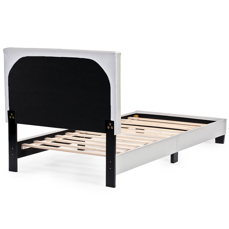 Poundex Furniture Twin Faux Leather Bed Frame with Slats in White
