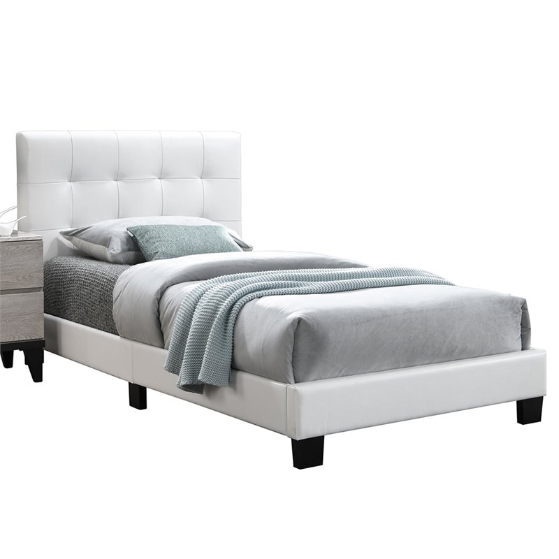 Poundex Furniture Twin Faux Leather Bed, Twin Leather Bed
