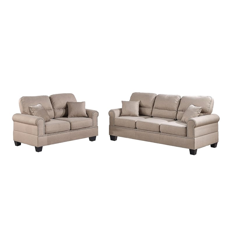 Poundex Furniture 2 Piece Fabric Sofa and Loveseat Set in Sand Tan Color