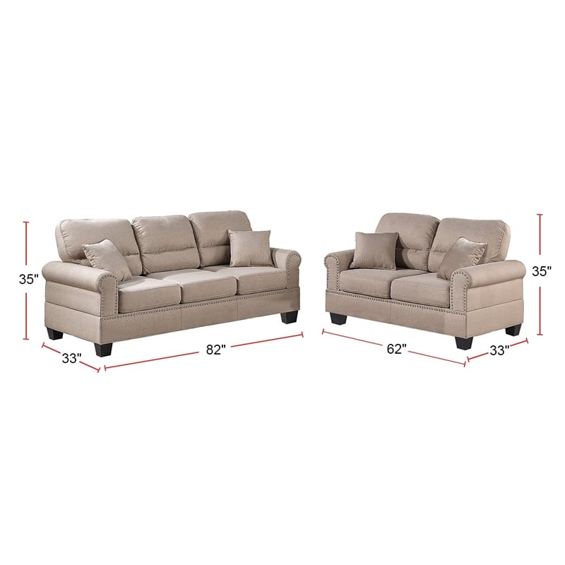 Poundex Furniture 2 Piece Fabric Sofa and Loveseat Set in Sand Tan Color