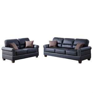 Poundex Furniture 2 Piece Faux Leather Sofa and Loveseat Set in Black Color