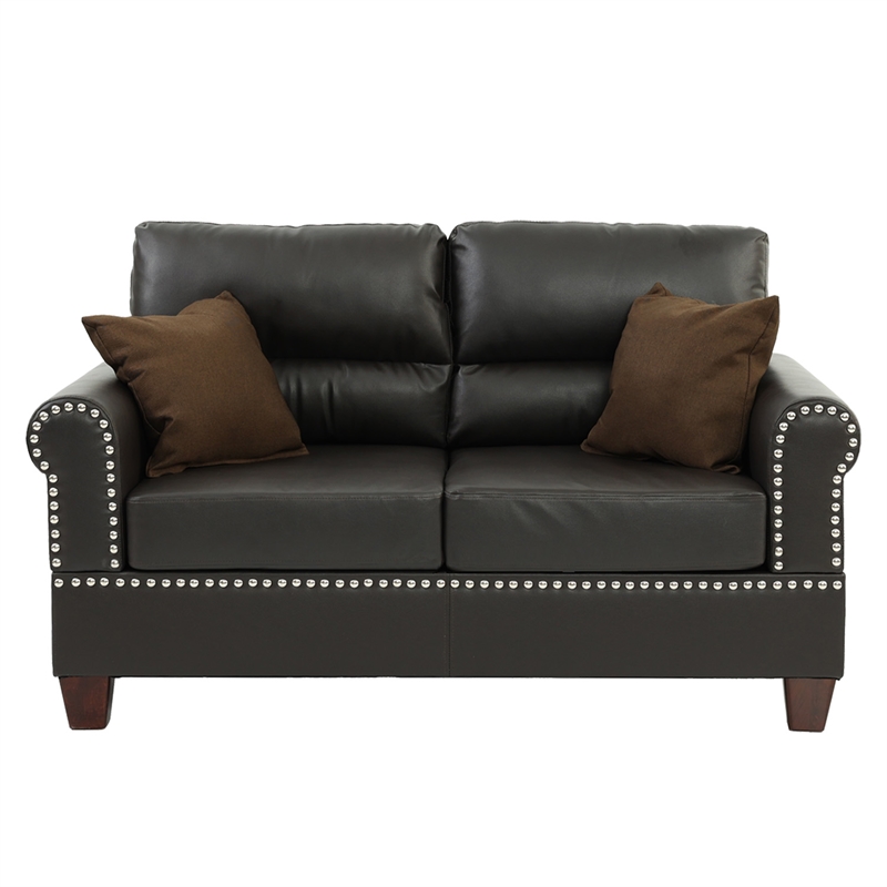 Poundex Furniture 2 Piece Faux Leather Sofa and Loveseat Set in Espresso Color