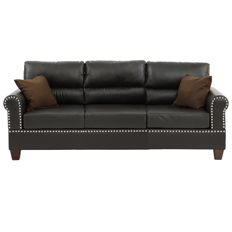 Poundex Furniture 2 Piece Faux Leather Sofa and Loveseat Set in Espresso Color