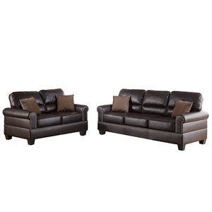 Poundex Furniture 2 Piece Faux Leather Sofa and Loveseat Set in Espresso Color
