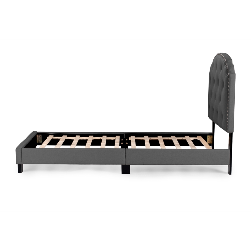 Poundex Twin Burlap Fabric Upholstered Bed Frame with Slats in Charcoal
