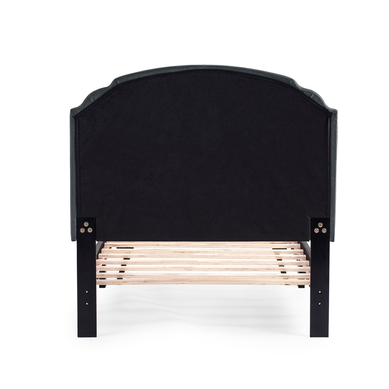 Poundex Twin Burlap Fabric Upholstered Bed Frame with Slats in Charcoal