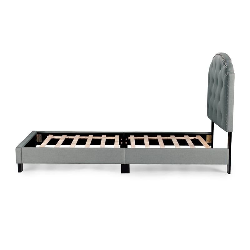 Poundex Twin Burlap Fabric Upholstered Bed Frame with Slats in Light Gray