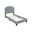 Poundex Twin Burlap Fabric Upholstered Bed Frame with Slats in Light Gray