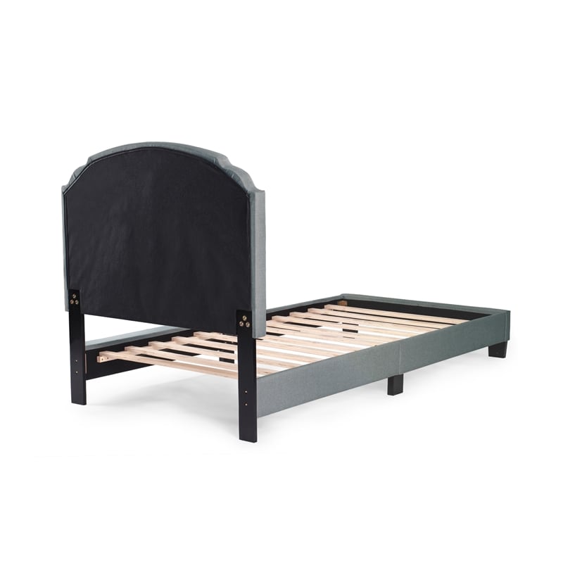 Poundex Twin Burlap Fabric Upholstered Bed Frame with Slats in Light Gray