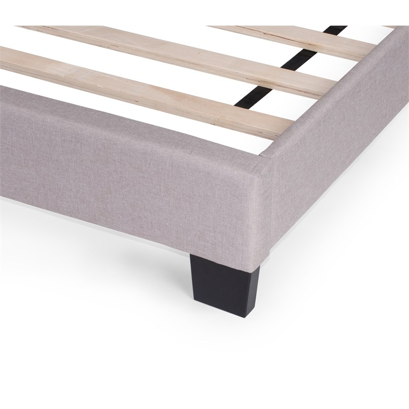 Poundex Twin Burlap Fabric Upholstered Bed Frame with Slats in Light Brown