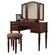 Poundex Furniture Wood Vanity Set with Mirror and Stool in Cherry Color