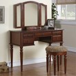 Poundex Furniture Wood Vanity Set with Mirror and Stool in Cherry Color