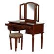 Poundex Furniture Wood Vanity Set with Mirror and Stool in Cherry Color