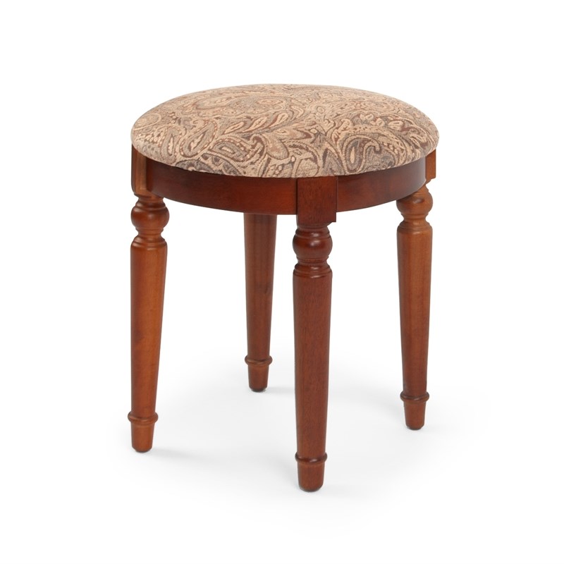 Poundex Furniture Wood Vanity Set with Mirror and Stool in Cherry Color