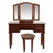 Poundex Furniture Wood Vanity Set with Mirror and Stool in Cherry Color