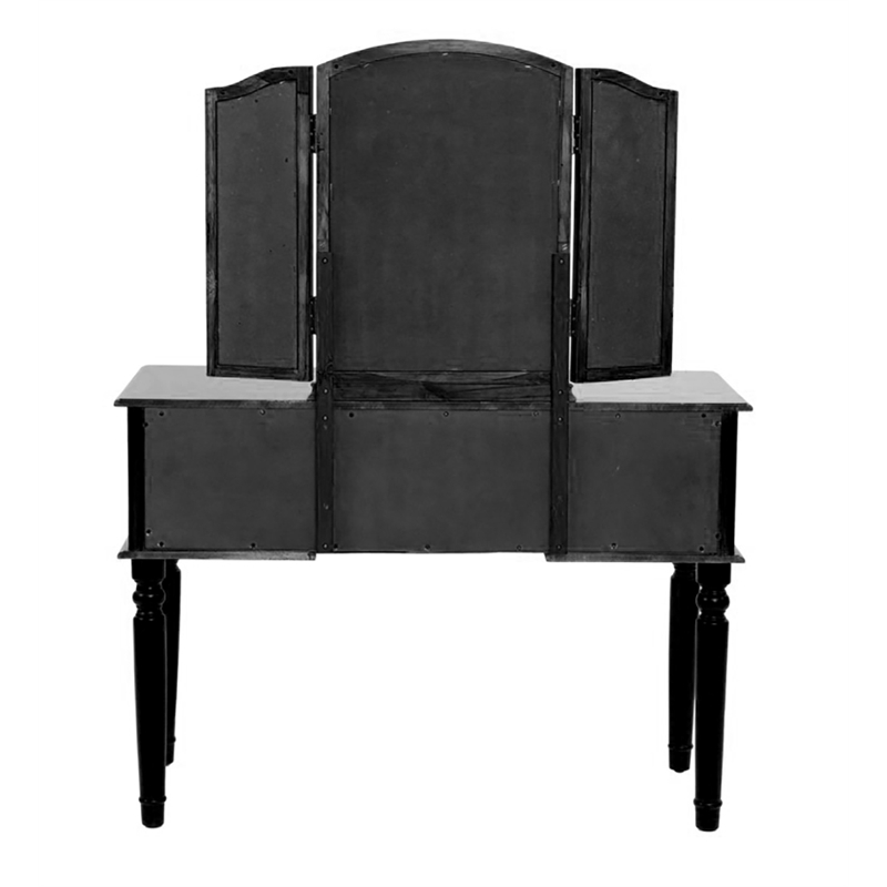 Poundex Furniture Wood Vanity Set with Mirror and Stool in Black Color