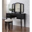Poundex Furniture Wood Vanity Set with Mirror and Stool in Black Color